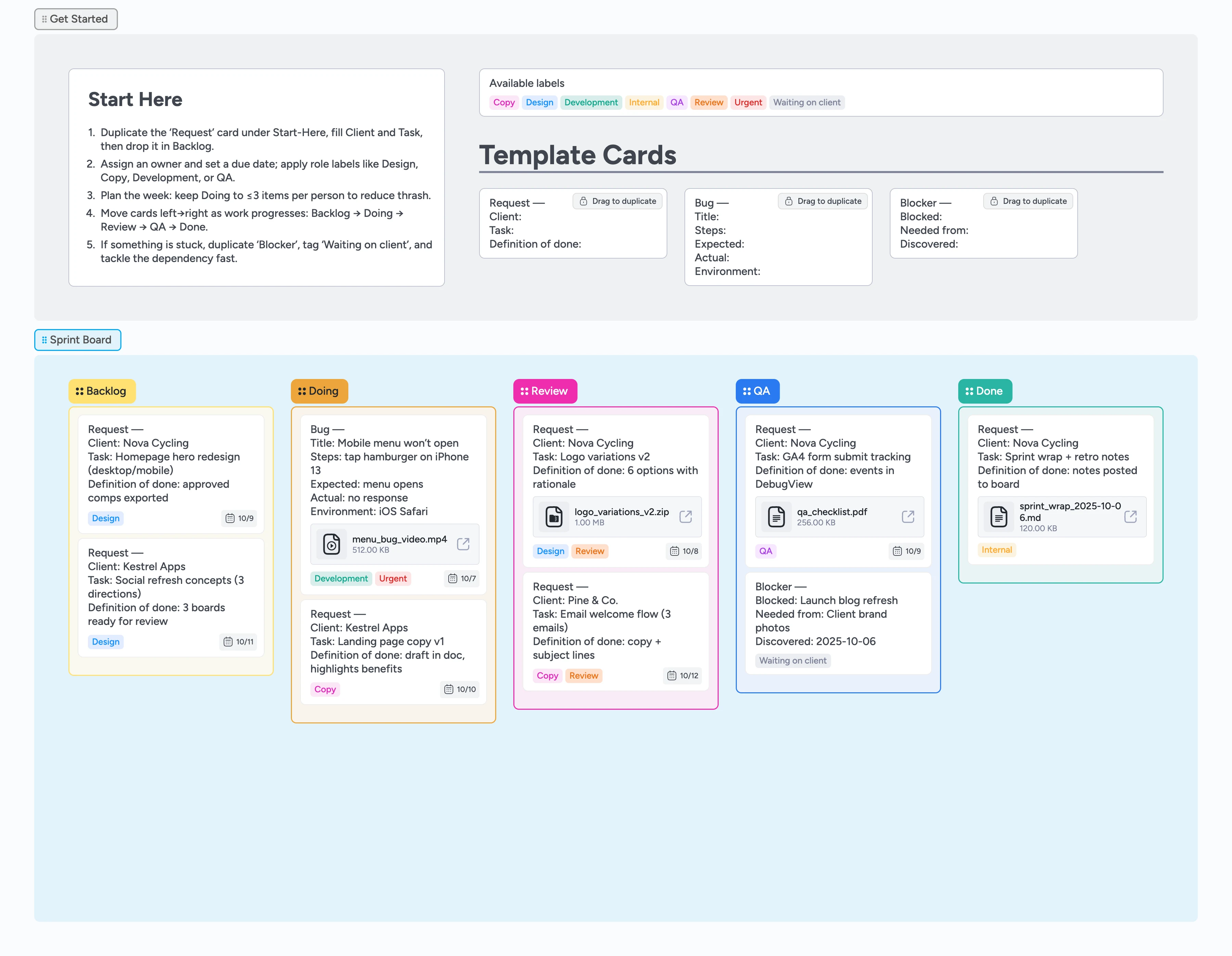Agency Sprint Board Template