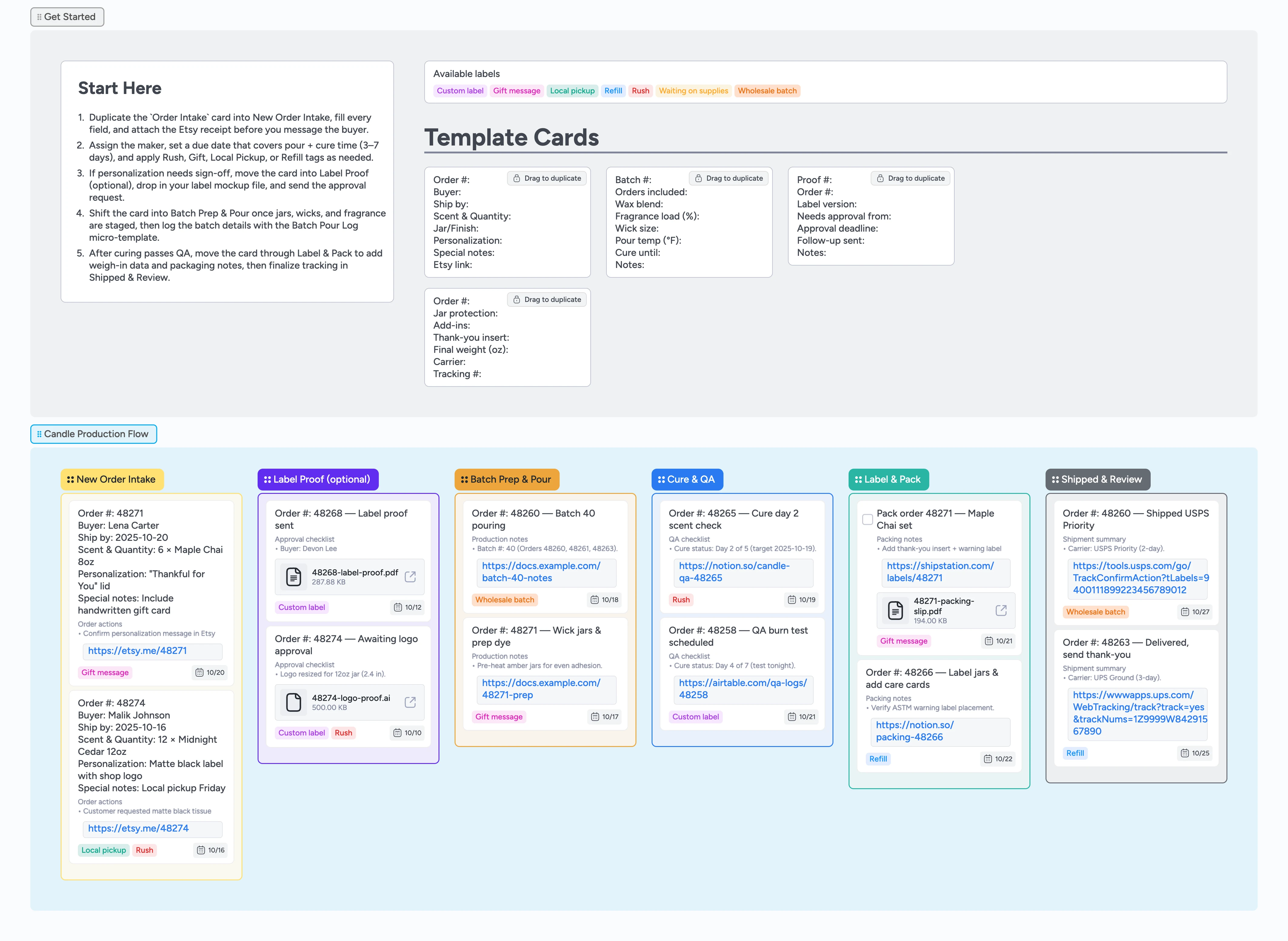 Etsy Candles Made-to-Order Production Pipeline Template