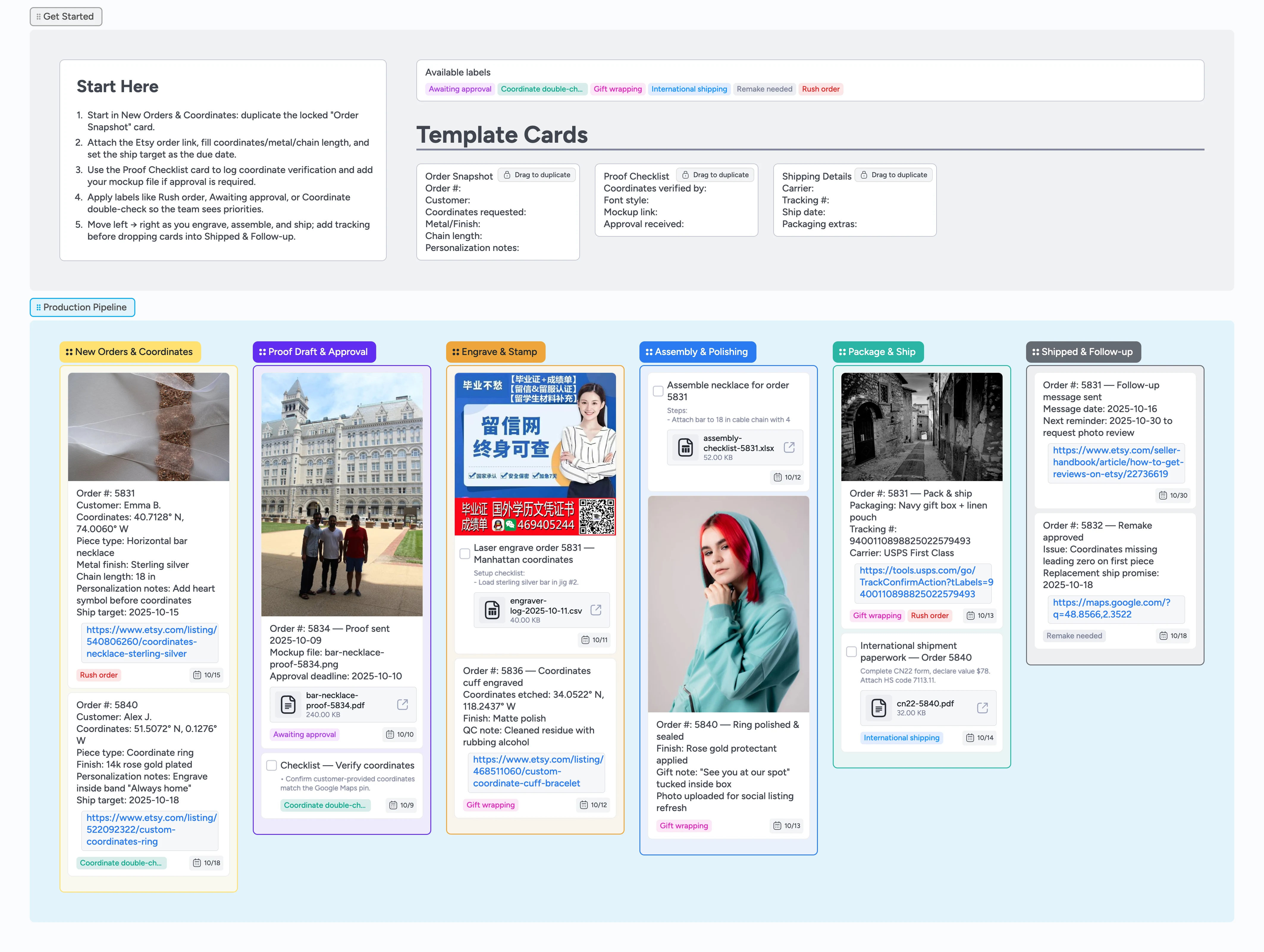 Etsy Coordinate Jewelry Production Pipeline Template