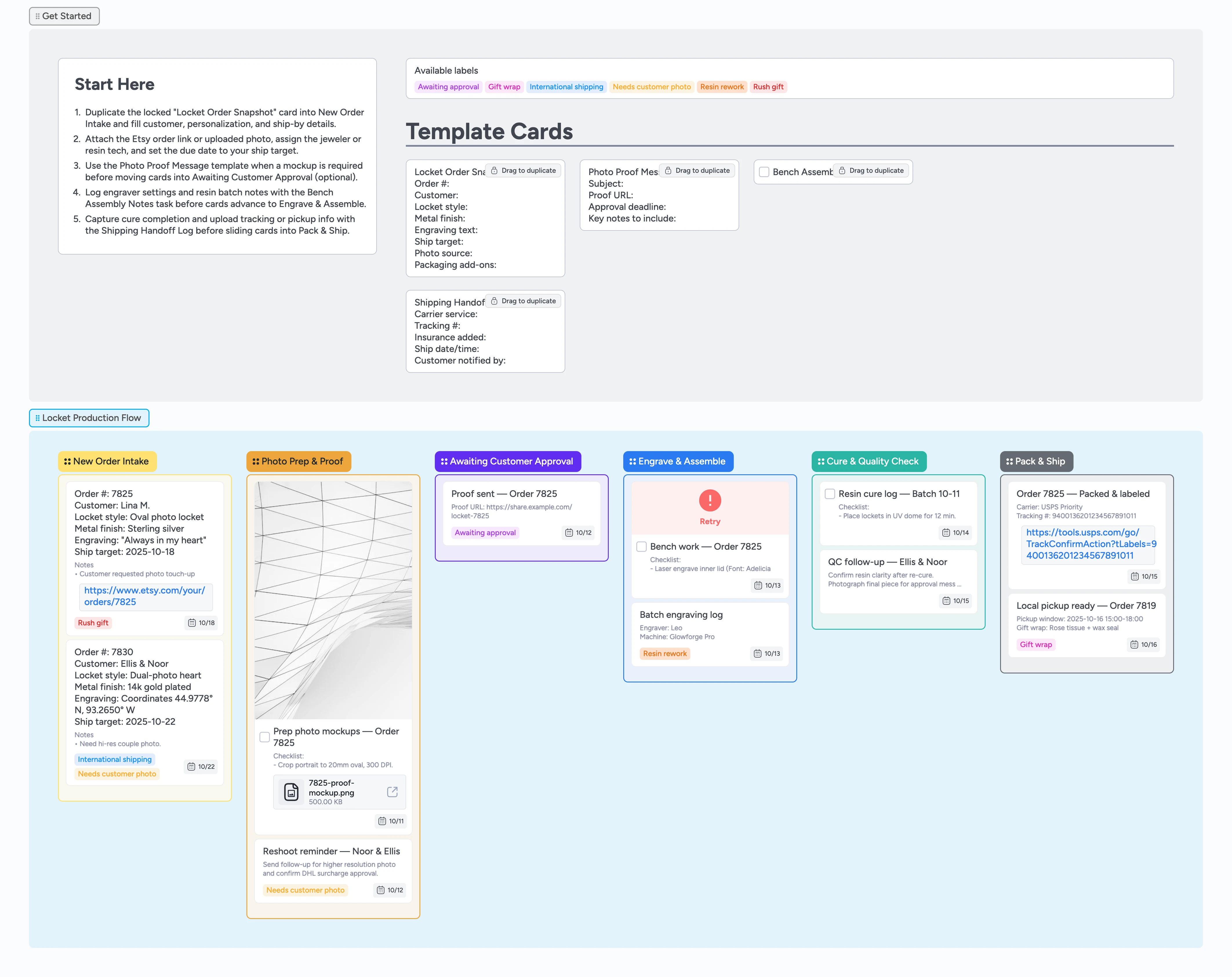Etsy Lockets Made-to-Order Production Pipeline Template