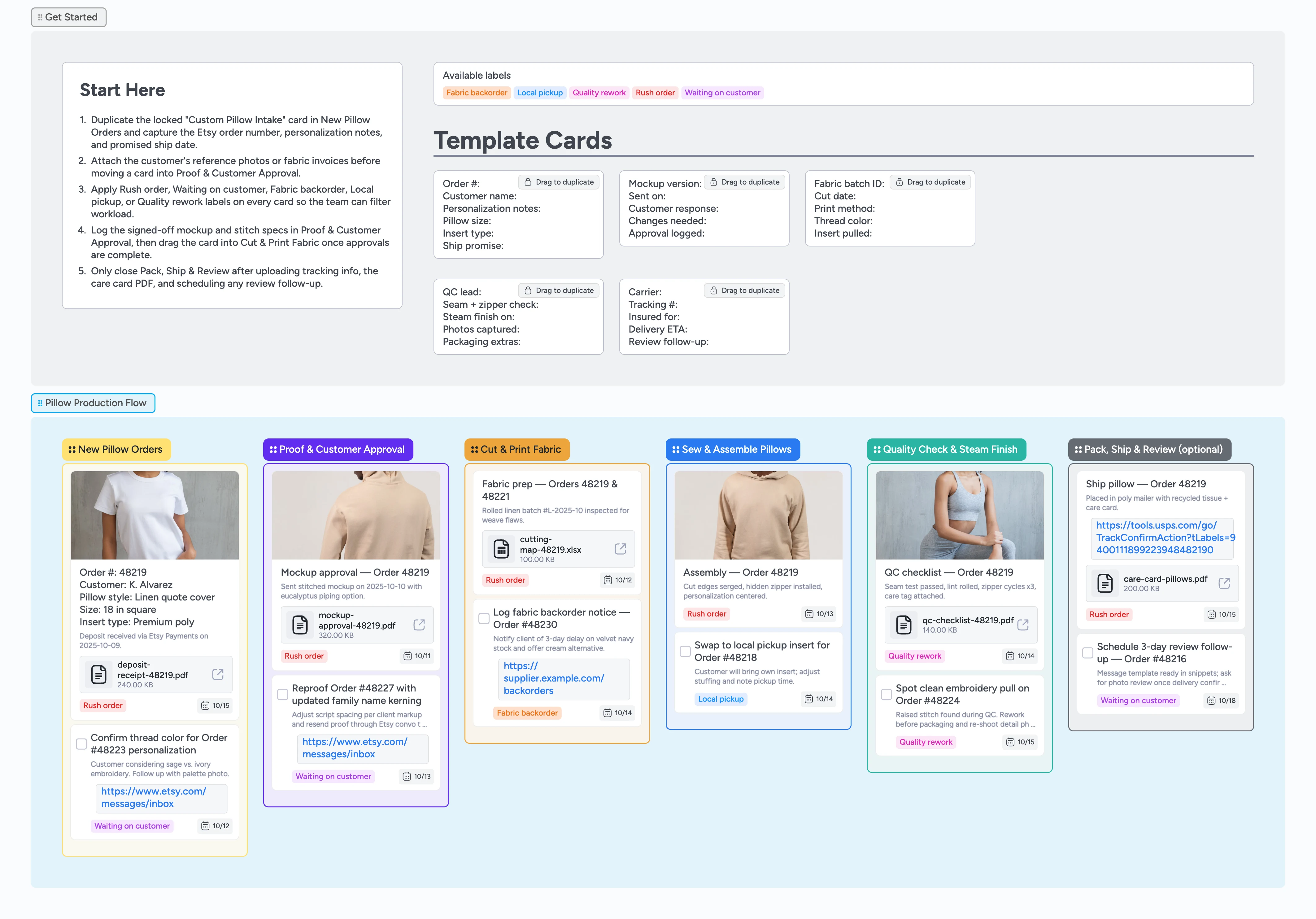 Etsy Pillows Made-To-Order Production Template