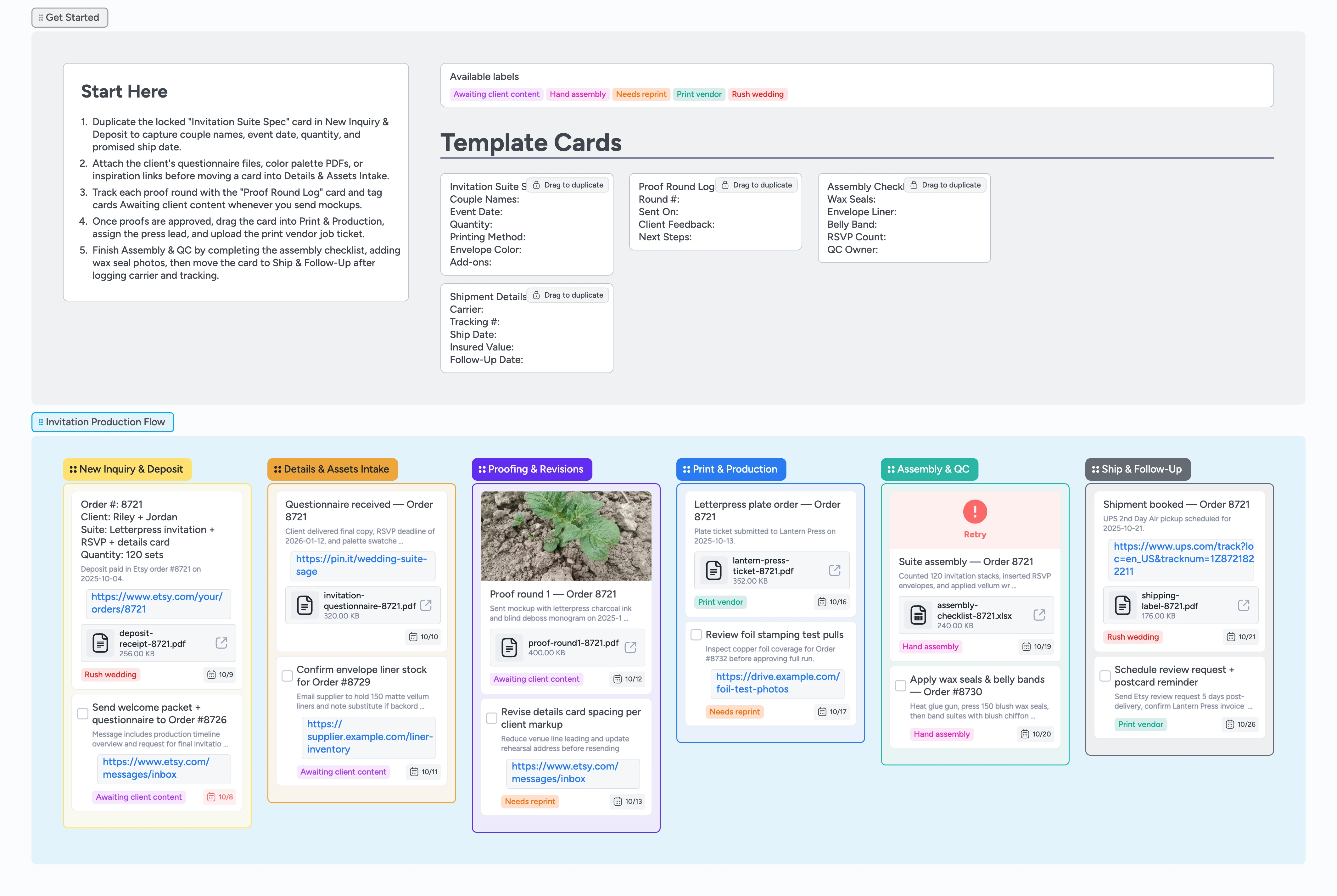 Etsy Wedding Invitations Production Template