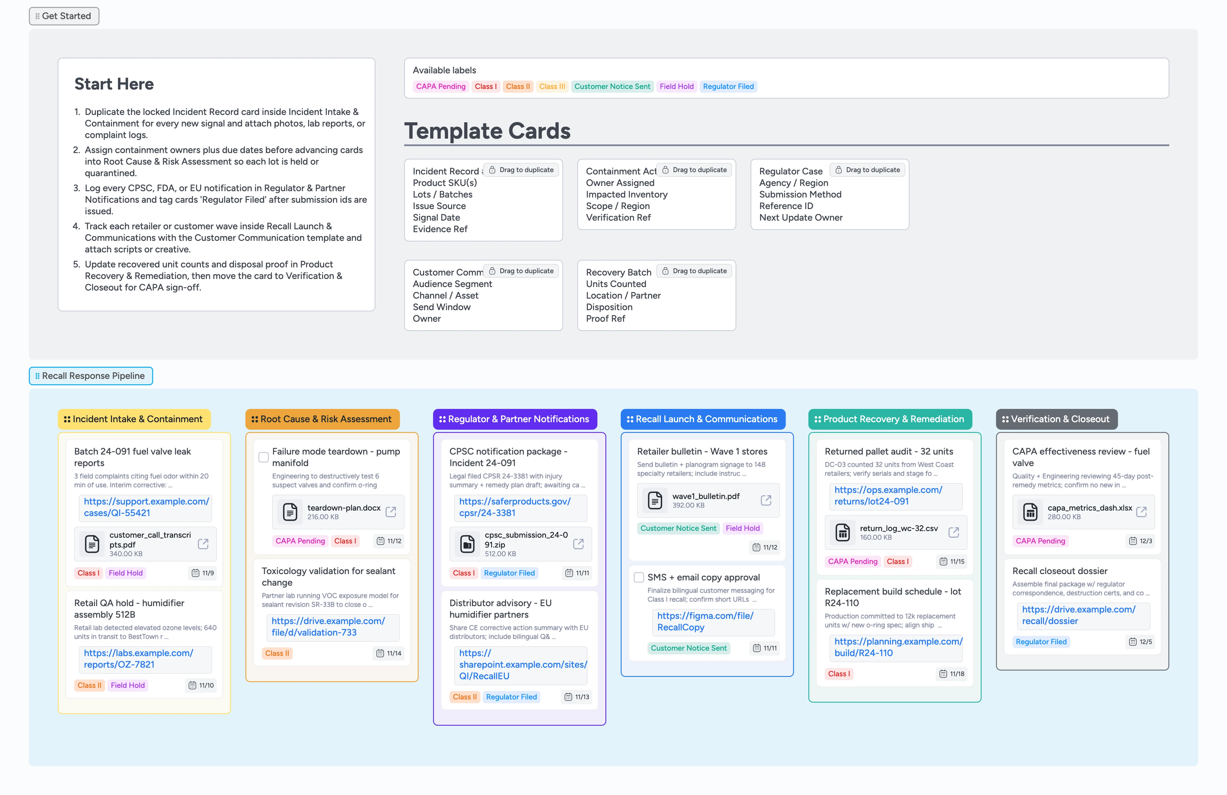 Product Quality Incident & Recall Template