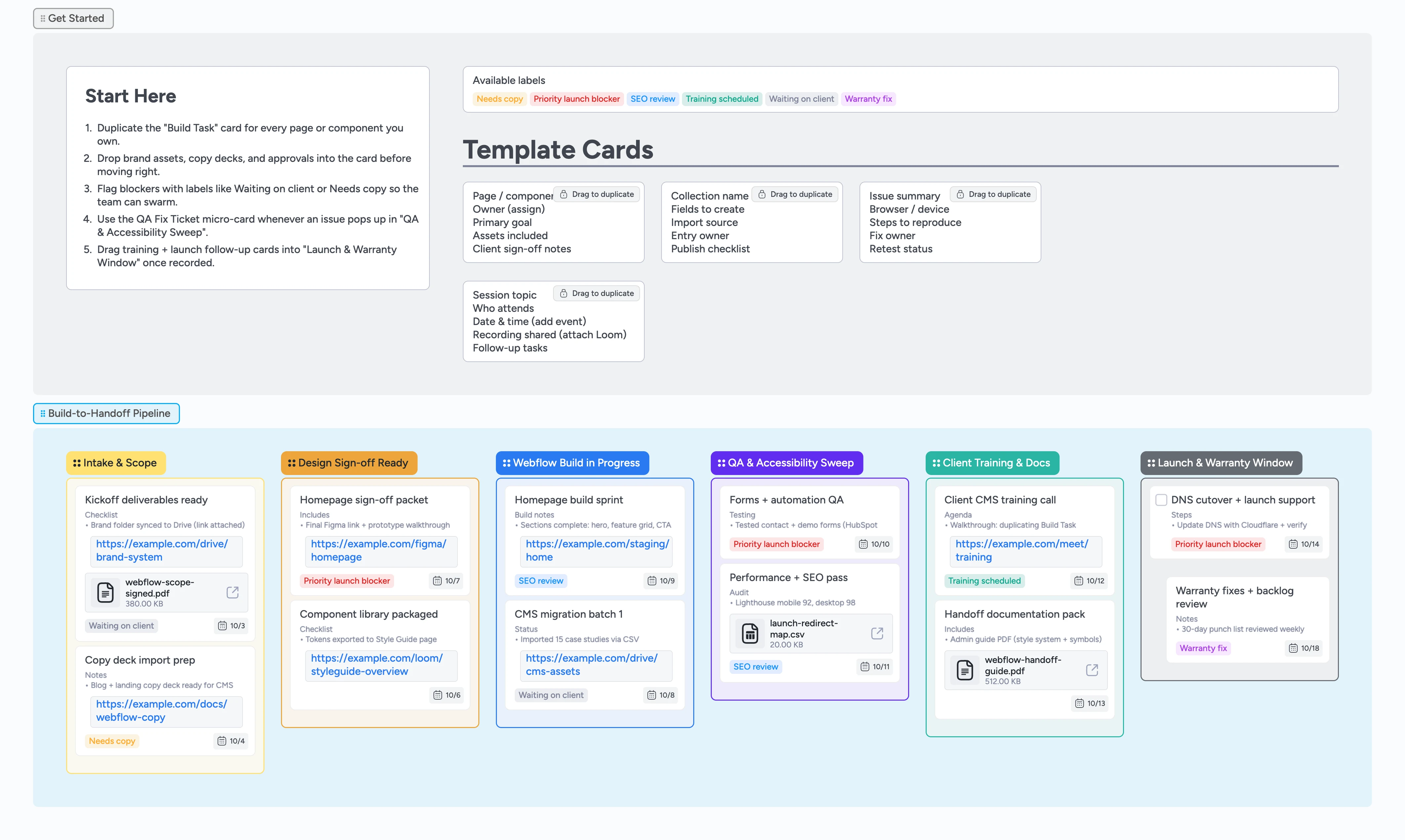 Webflow Build-to-Handoff Pipeline Template