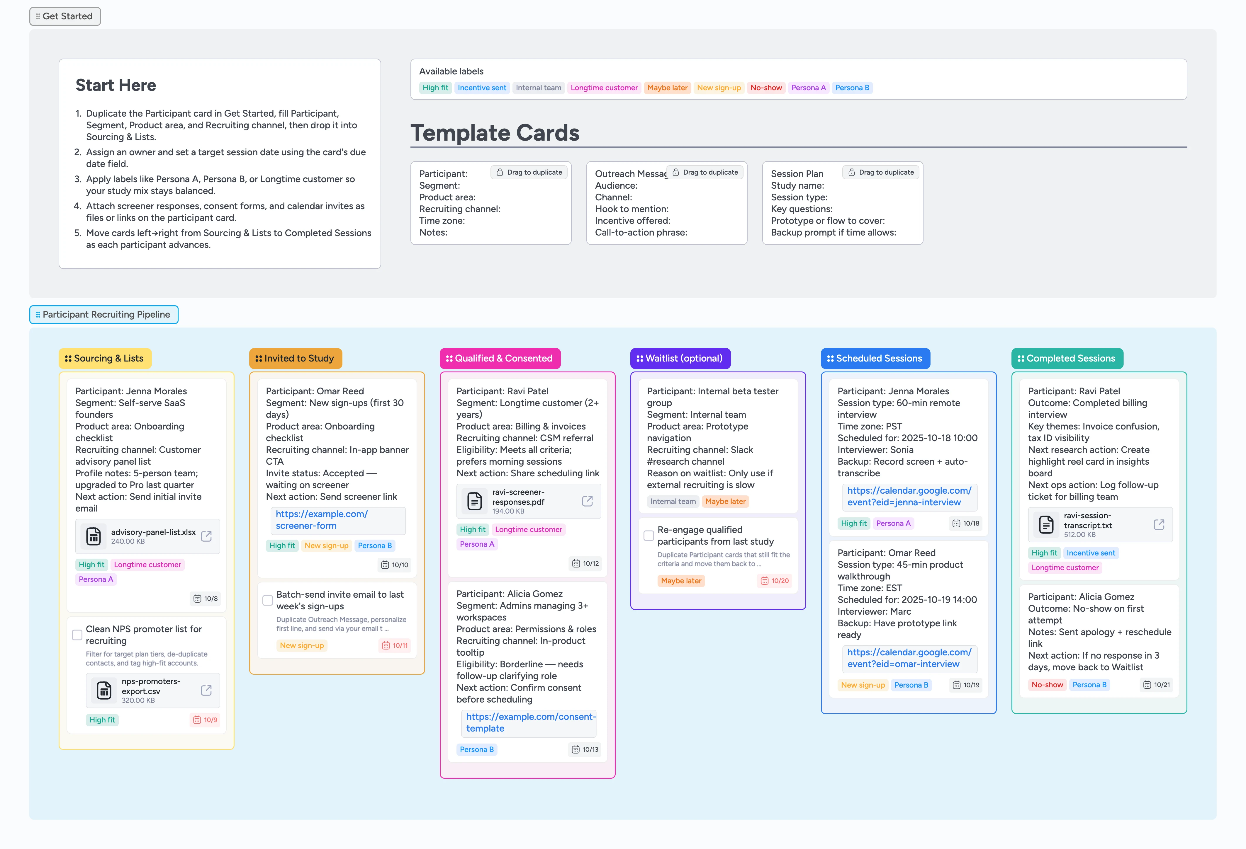 User Interview Recruiting Pipeline Template