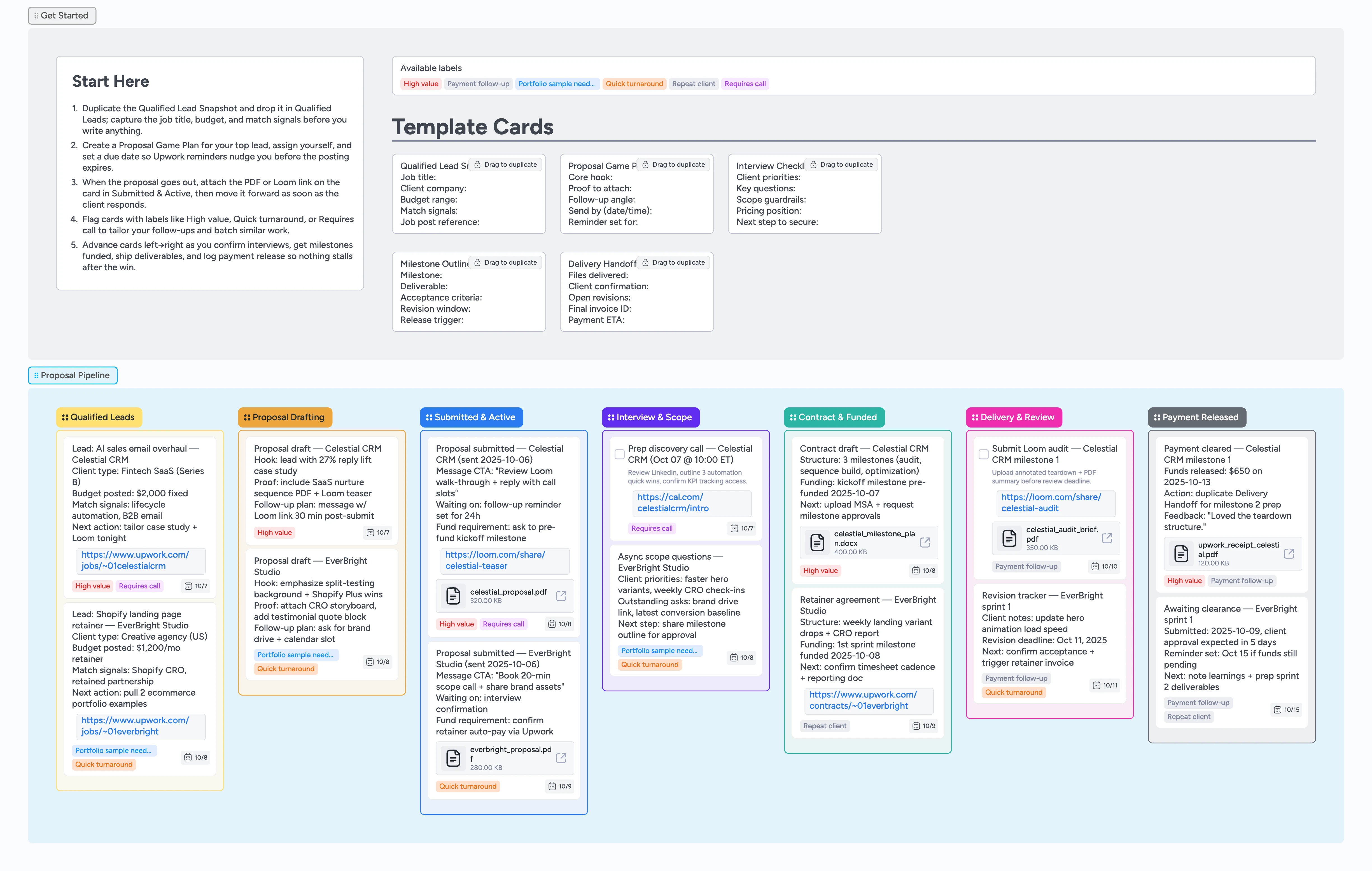 Upwork Proposal → Paid Pipeline Template